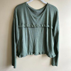 LOFT Long Sleeve Cropped Shirt with Scalloped Details